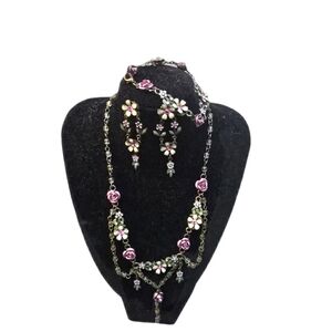 Avon Vtg Fashion Flower Swag Necklace, Bracelet & Earrings Set